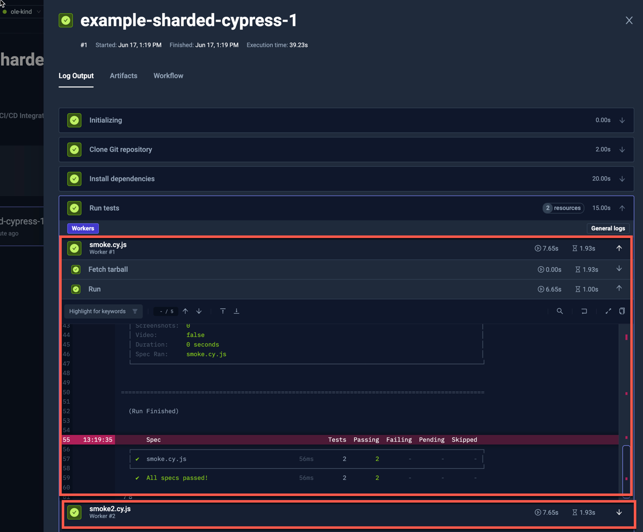 Sharded Cypress Log Output